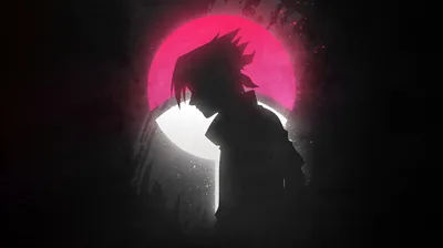 Anime Silhouette Against a Crimson Moon HD Wallpaper