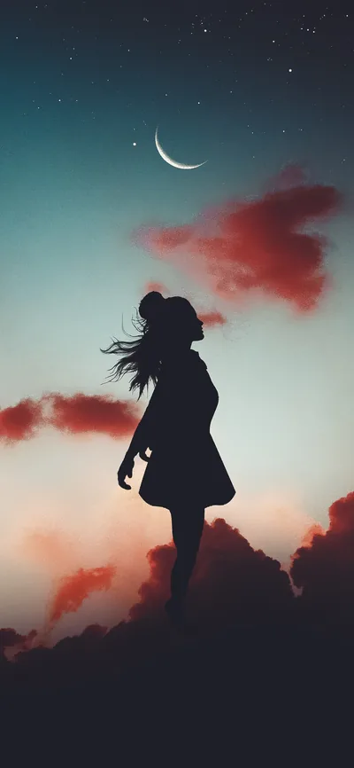 Girl Wallpaper 4K, Mood, Silhouette, Evening sky