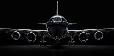 Front View of Modern Airplane on Dark Background