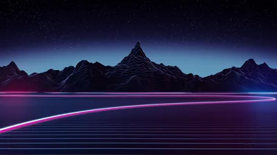 Curving Light Trail Below Dark Peaks HD Wallpaper