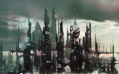 Grey Megacity Under White Sky HD Wallpaper