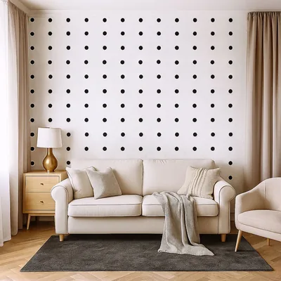 White and black 5 cm dots square spacing wallpaper
