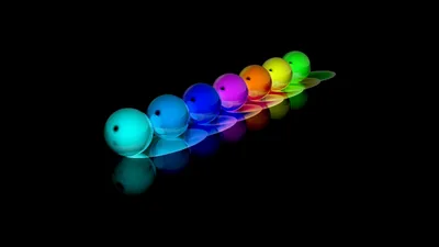 Row of Glowing Rainbow Spheres HD Wallpaper