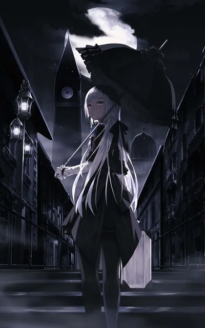 White Haired Girl on a Rainy Street HD Phone Wallpaper