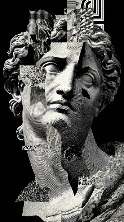 Marble Statue Collage in Black and White HD Phone Wallpaper