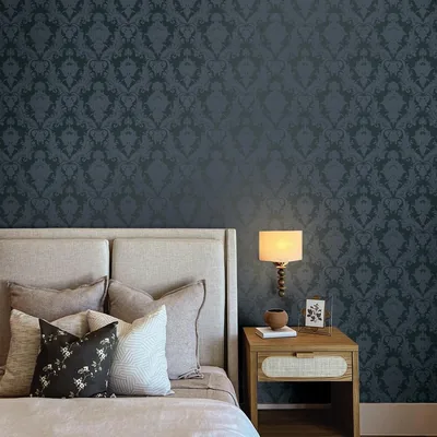 Tempaper Textured Black Damsel Removable Peel and Stick Damask Wallpaper