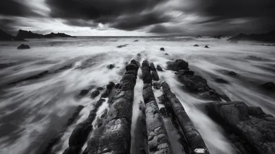 Long Exposure Waves Over Rock Ledges HD Wallpaper