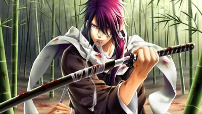 Purple-Haired Samurai in a Bamboo Grove HD Wallpaper