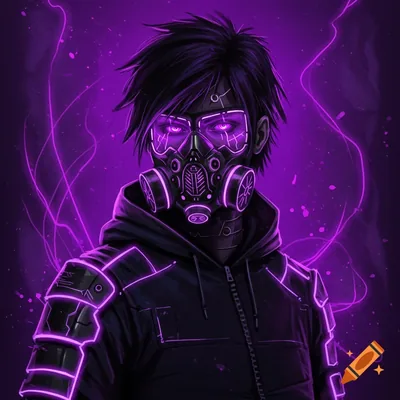 Gas Mask Boy in Purple Neon HD Wallpaper