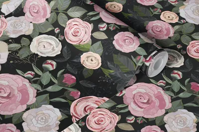 Buy Peony and Rose Pattern Black Wallpaper Happywall