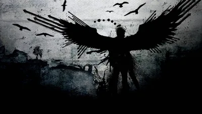 Winged Figure in Grunge Monochrome HD Wallpaper