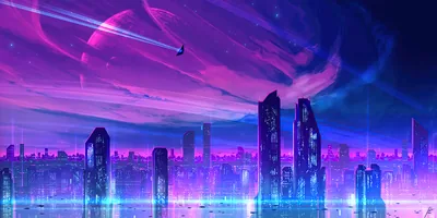 Futuristic City Skyline at Night HD Wallpaper