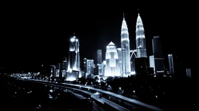 City Skyline in Blue Monochrome HD Wallpaper
