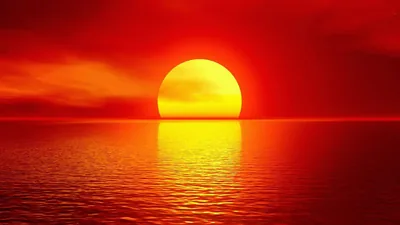Oversized Sun Sinking Into Red Water HD Wallpaper