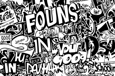 Graffiti Sticker Wall in Black and White HD Wallpaper