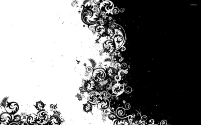 Black and White Floral Swirls HD Wallpaper
