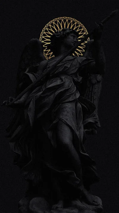 Dark Angel Statue with Gold Halo HD Phone Wallpaper