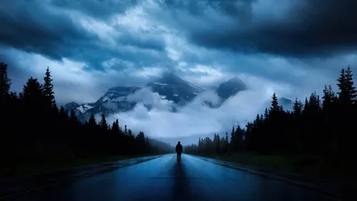 Wet Highway Toward Cloudy Peaks HD Wallpaper