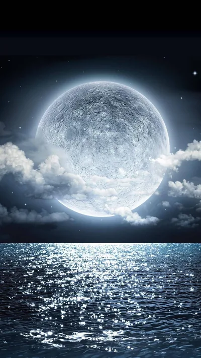 Large Moon Setting over the Sea HD Phone Wallpaper