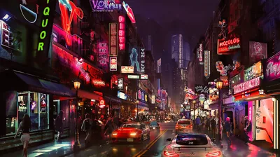 Liquor Signs Along a Busy Strip HD Wallpaper