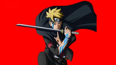 Boruto in a Black Cloak on Red HD Wallpaper
