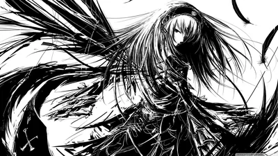 Winged Girl in Torn Black Ink HD Wallpaper