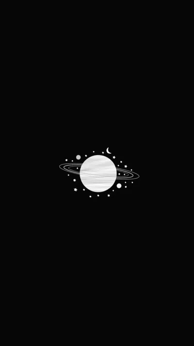 Minimalist Ringed Planet on Black HD Phone Wallpaper