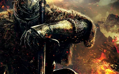 Knight with a Greatsword Among Embers HD Wallpaper
