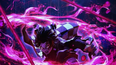 Demon Slayer Tanjiro Kamado Around Purple Lightning With Black Background HD Anime Wall