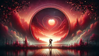 Heart-Shaped Portal Over a Red Pier HD Wallpaper