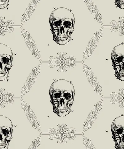 Skull and Bee Pattern in Cream HD Phone Wallpaper
