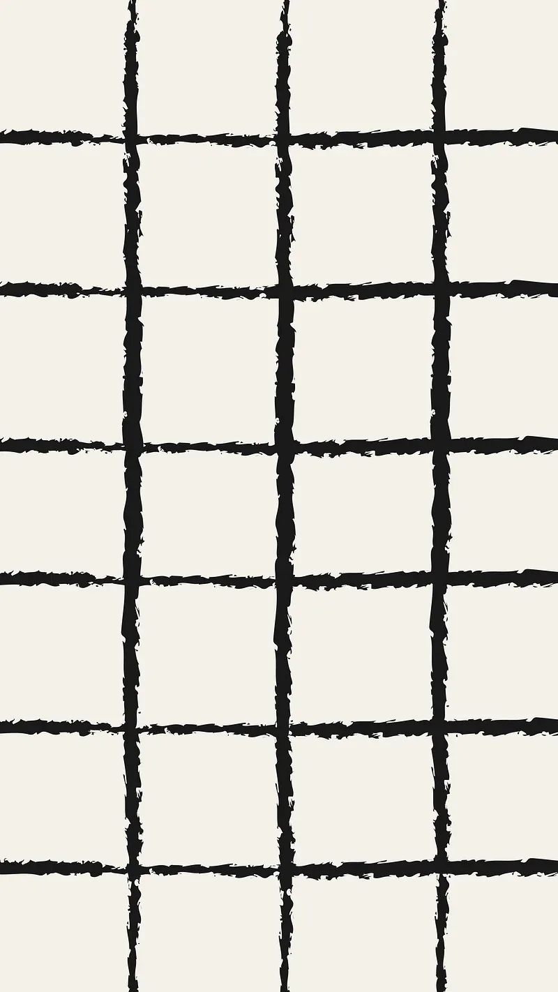 Rough black lines cross into a windowpane grid on warm off-white, every stroke slightly wobbly so the check feels drawn by hand.
