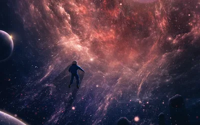 Lone Astronaut in a Red Nebula HD Wallpaper