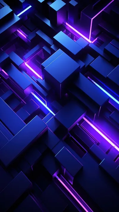 Geometric Blocks with Purple Rods HD Phone Wallpaper