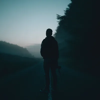 Standing on a Foggy Forest Road HD Wallpaper