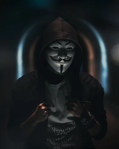 Phone wallpaper Dark, Person, Hood, Anonymous, Mask, Human, Miscellanea, Miscellaneous