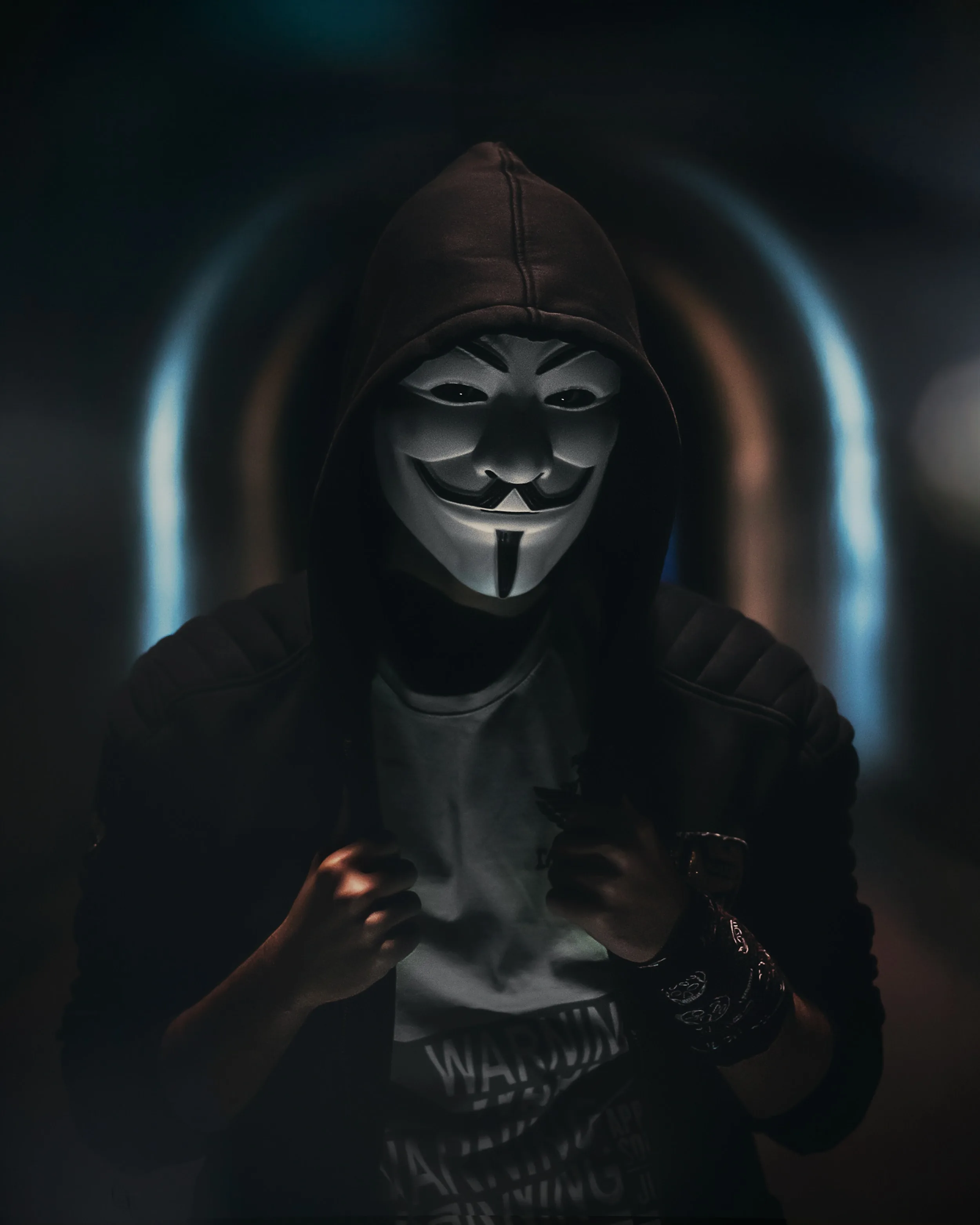 Phone wallpaper Dark, Person, Hood, Anonymous, Mask, Human, Miscellanea, Miscellaneous
