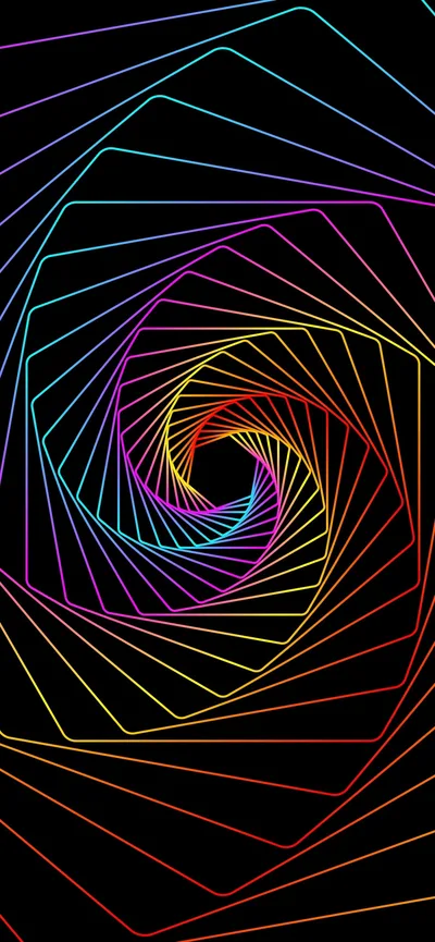 Spiral, rainbow lines, black background, abstract iPhone 16 17 Pro wallpaper