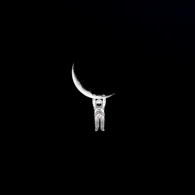 Astronaut Hanging from a Crescent Moon HD Wallpaper