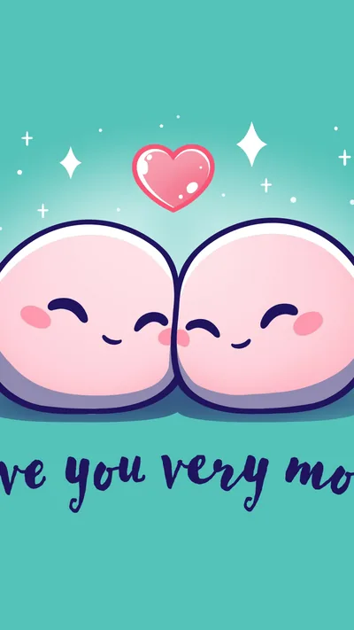 I Love You Wallpaper 4K, Kawaii cartoon, Cyan background