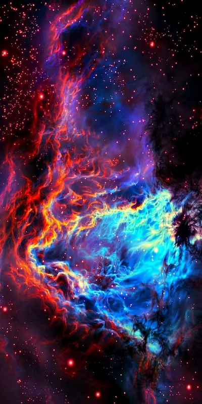 Red Flames Meeting Blue Nebula Gas HD Phone Wallpaper