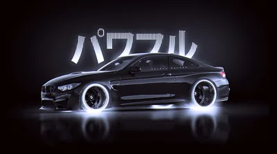 BMW M4 with Neon Underglow and Katakana HD Wallpaper