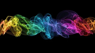 Rainbow Smoke Ribbon Across Black HD Wallpaper