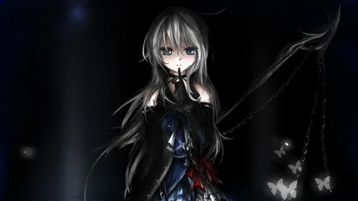 Silver-Haired Girl with Blue Butterflies HD Wallpaper