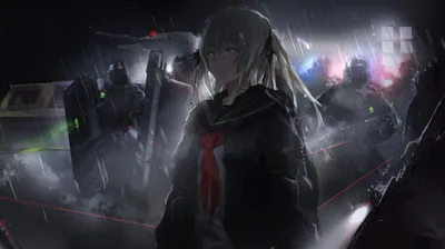 Rain Soaked Anime Girl with Red Lasers HD Wallpaper