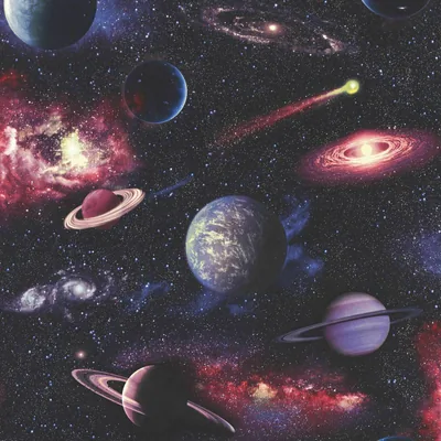 Planets and Galaxies Pattern HD Wallpaper