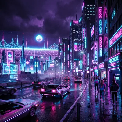 Synthwave City Under a Purple Moon HD Wallpaper