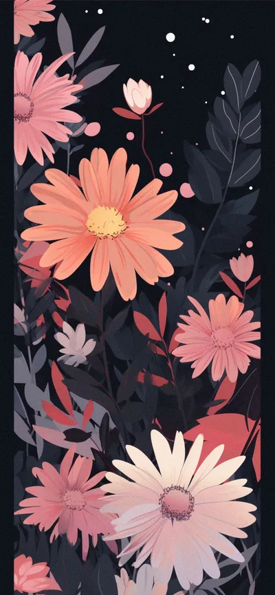 Illustrated Daisies on Charcoal HD Phone Wallpaper