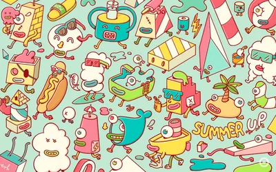 Summer Doodle Collage on Mint HD Wallpaper
