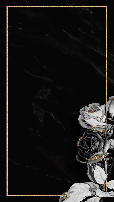 Gold Frame and Roses on Black Marble HD Phone Wallpaper